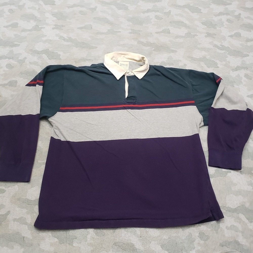 Vintage Arrow River Brand Rugby Polo Shirt Mens XL Multicolor Long Sleeve
